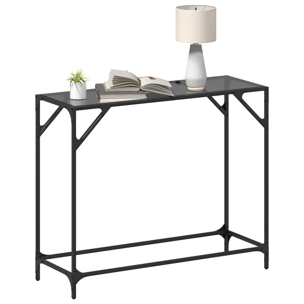 Console Table with Black Glass Top 98x35x81 cm Steel